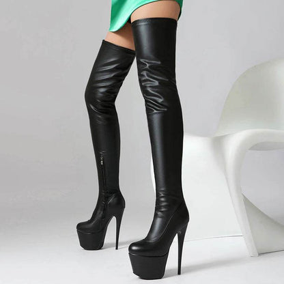 Buy Center Plus Size Over-the-Knee Patent Leather Platform Boots - Buy Center UK