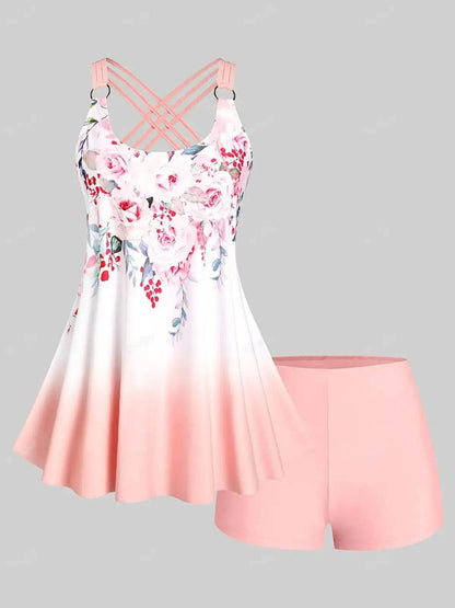 Rosegal Plus Size Ombre Floral Print Tankini Swimsuit for Women - Buy Center UK
