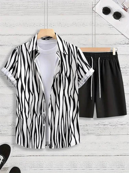 2024 Summer Men's Casual Suit - Striped Shirt & Shorts Set - Buy Center UK