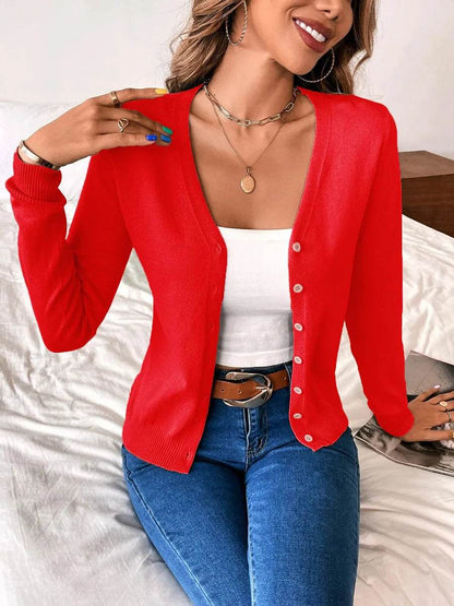 Buy Center Women's Vintage V Neck Cardigan - Cozy Knit Sweater Top - Buy Center UK