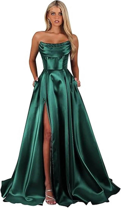 Customized Strapless Corset Prom Dress - Elegant A-Line Satin Gown - Buy Center UK