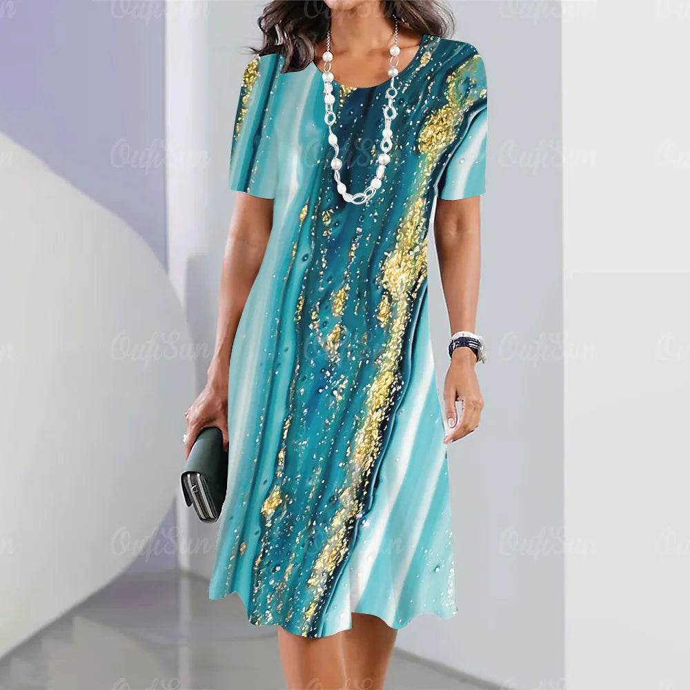 2024 Women's Plus Size Midi Dress - Elegant Graphic Print & Comfort - Buy Center UK