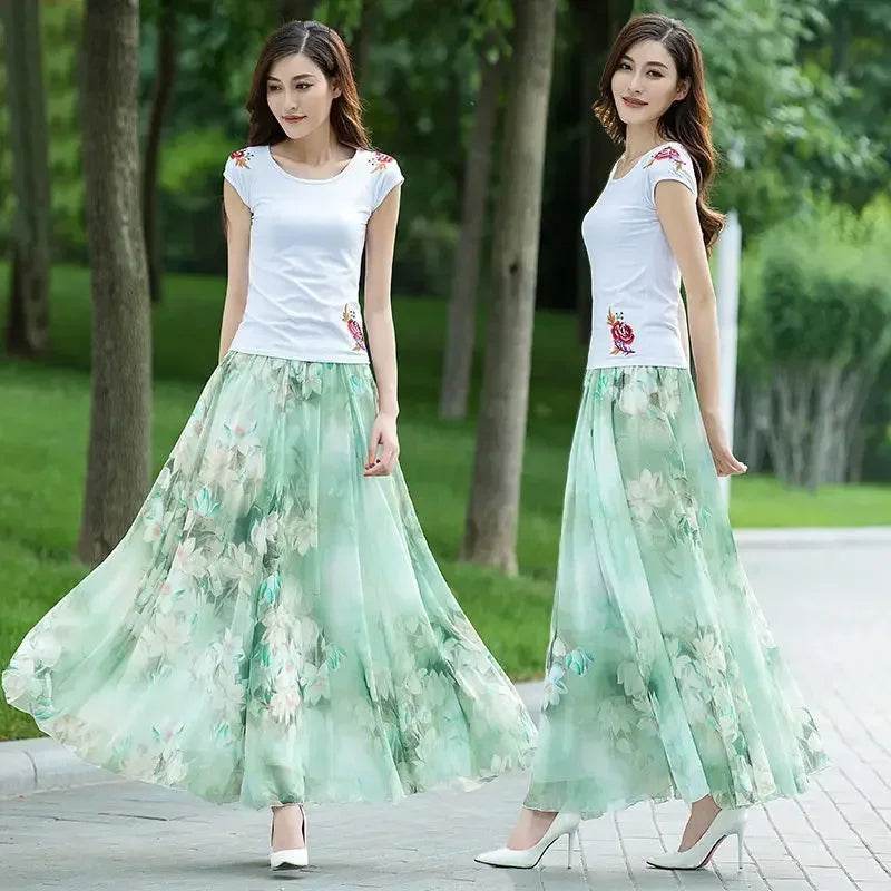Elegant Floral Chiffon Skirt - Ankle Length for Spring & Summer - Buy Center UK