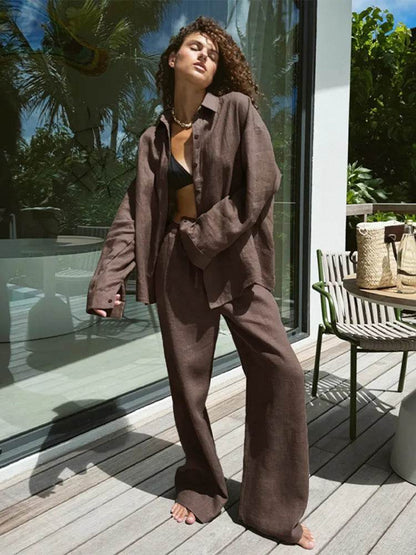 Buy Center Women's Casual Cotton Linen Pant Set - Chic Long Sleeve - Buy Center UK