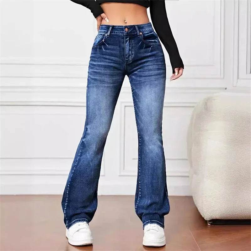 Buy Center Women's Casual Micro Flares Jeans - Vintage Mid Waist - Buy Center UK