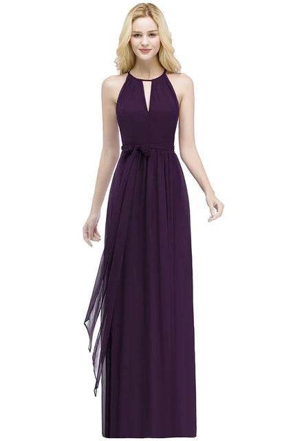Sky Blue Halter Bridesmaid Dress - A-Line Chiffon Evening Gown - Buy Center UK
