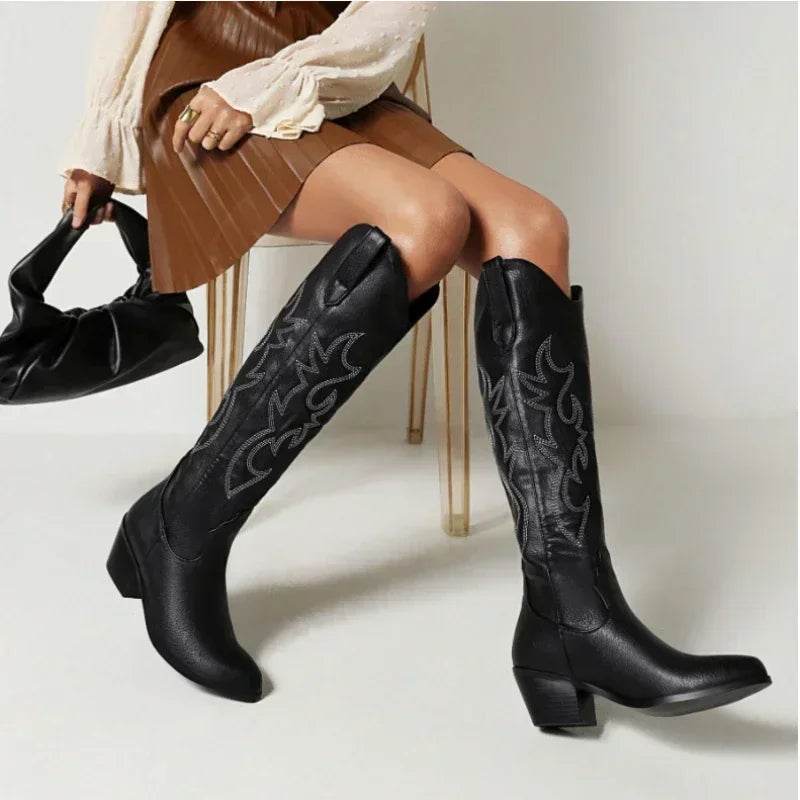 Buy Center Brown PU Leather Knee High Boots - Pointed Toe Design - Buy Center UK