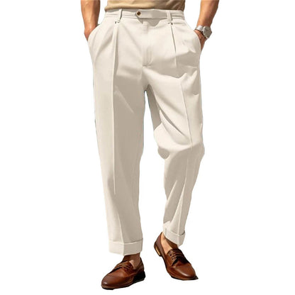 Buy Center Men's Solid Color Suit Pants - Mid Waist Casual Trousers - Buy Center UK