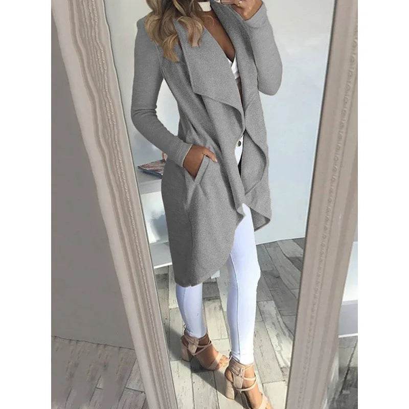 Buy Center Women's Slim Long Trench Coat - Chic Lapel Design - Buy Center UK