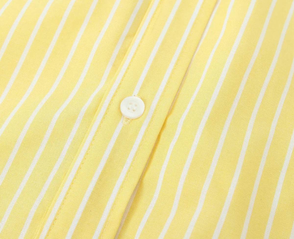 Elegant Yellow Striped Women's Casual Loose Shirt - Summer Style - Buy Center UK