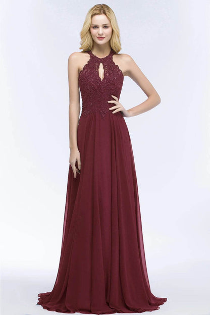 Elegant Chiffon Bridesmaid Dress - Jewel Neck A-Line Maxi Gown - Buy Center UK
