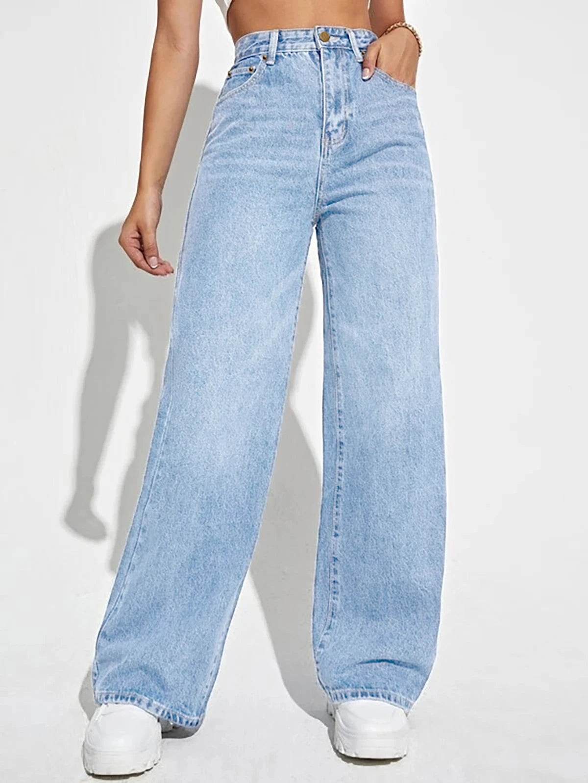 Buy Center Women's High Waist Denim Wide Leg Pants - Chic & Comfortable - Buy Center UK