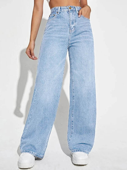 Buy Center Women's High Waist Denim Wide Leg Pants - Chic & Comfortable - Buy Center UK