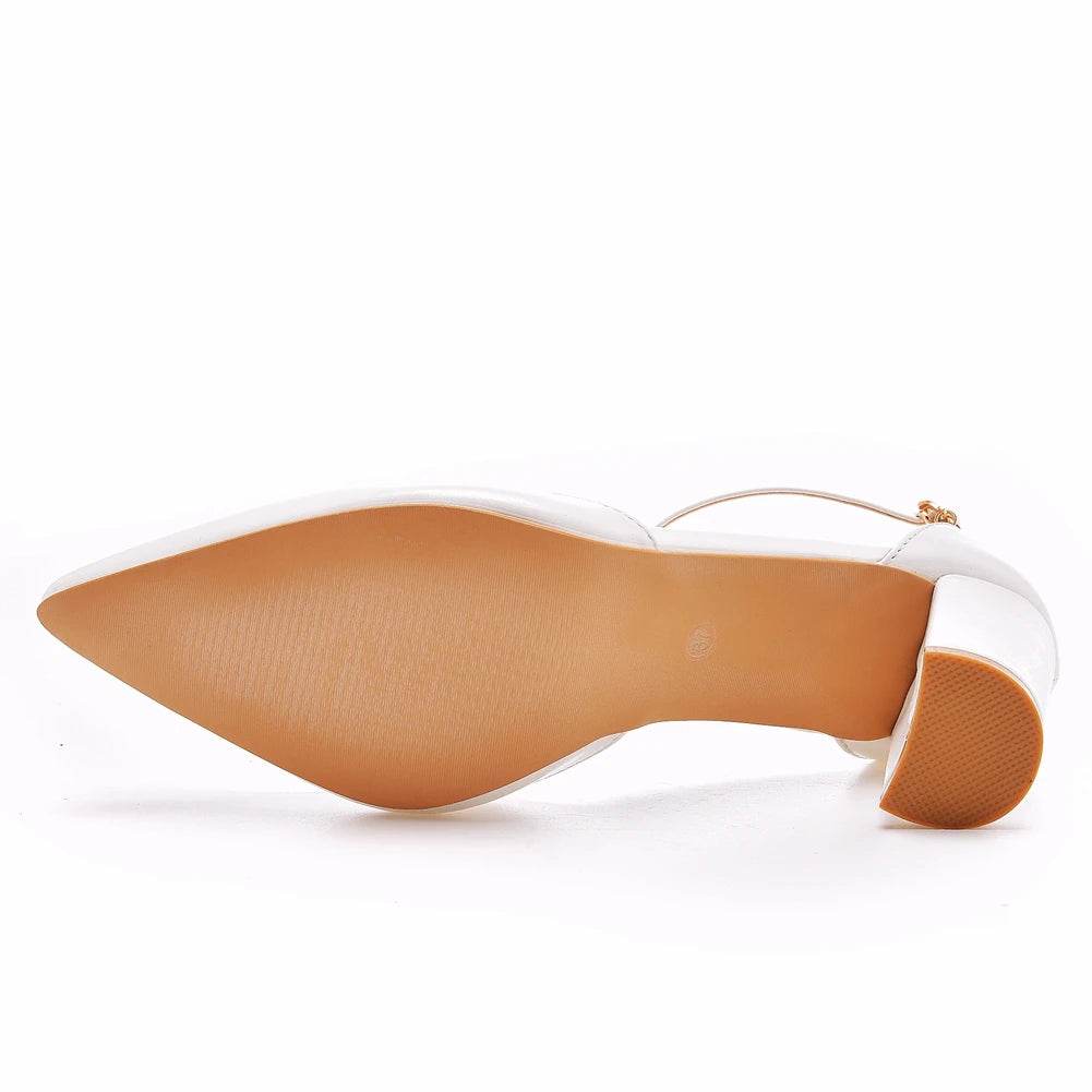 Crystal Queen White High Heels - Pointed Toe, Buckle Strap Pumps - Buy Center UK