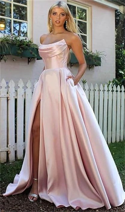 Customized Strapless Corset Prom Dress - Elegant A-Line Satin Gown - Buy Center UK