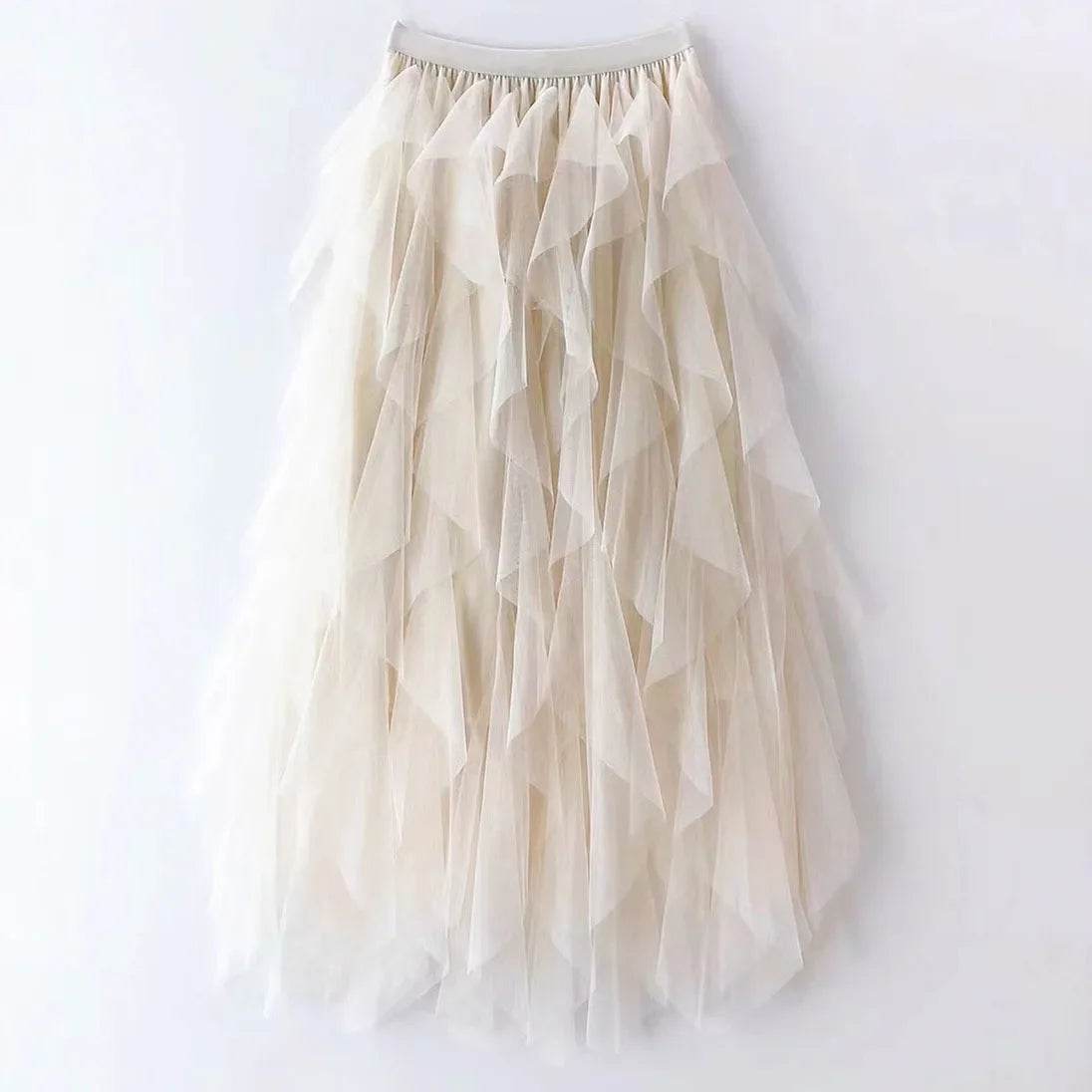 Buy Center High-Waisted A-Line Mesh Skirt - Ruffle Edge Puff Design - Buy Center UK