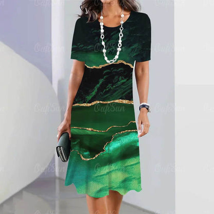 2024 Women's Plus Size Midi Dress - Elegant Graphic Print & Comfort - Buy Center UK