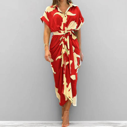 Buy Center Bohemia Shirt Print Dress - Loose Fit, Turn-Down Collar - Buy Center UK