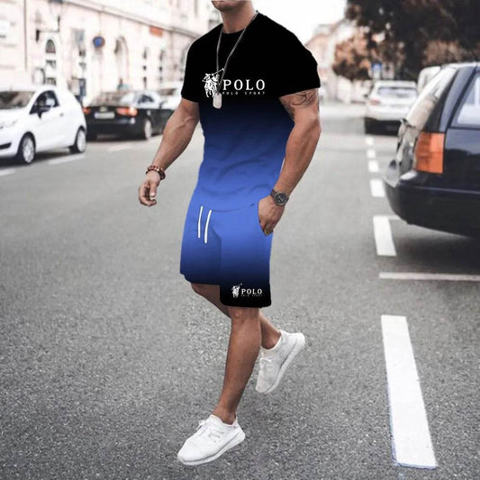 Trendy 3D Gradient Letter Print T-Shirt and Shorts Set for Men - Buy Center UK