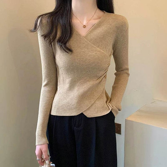 Buy Center Women's Surplice Sweater - Ribbed Knit V-Neck Jumper - Buy Center UK