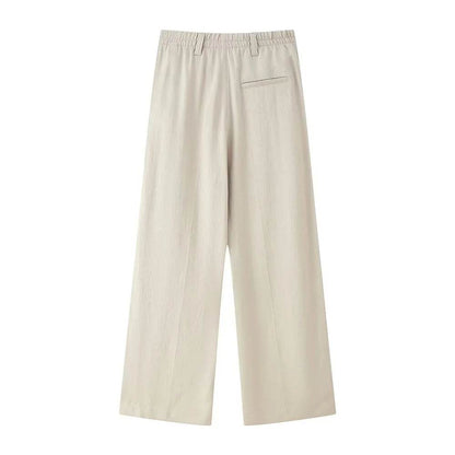 PB&ZA Women's Sleek Beige Blazer & Wide Leg Pants Set for Summer - Buy Center UK