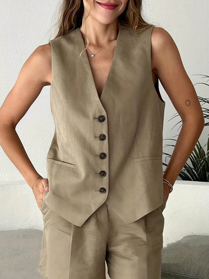 TRAFZA Casual Women Suits - V Neck Blazer & Wide Leg Shorts - Buy Center UK