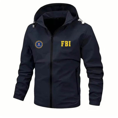 FBI Men's Zipper Jackets - Casual Solid Color, Windproof & Hooded - Buy Center UK