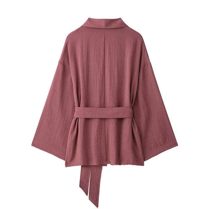 RAFZNB Women's Mid Waist Pants Set - Kimono Coat & Flare Trousers - Buy Center UK