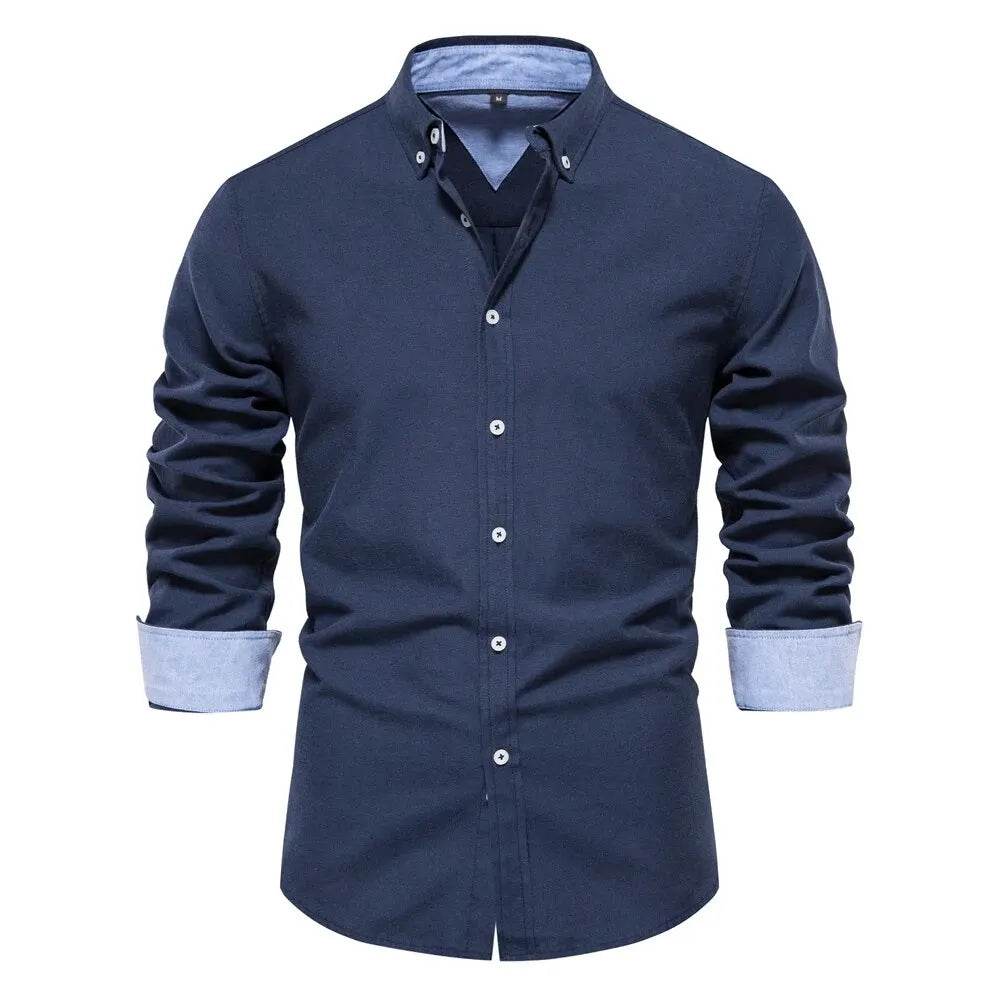 AIOPESON Men's Oxford Shirt - Cotton Blend, Long Sleeve & Casual Style - Buy Center UK