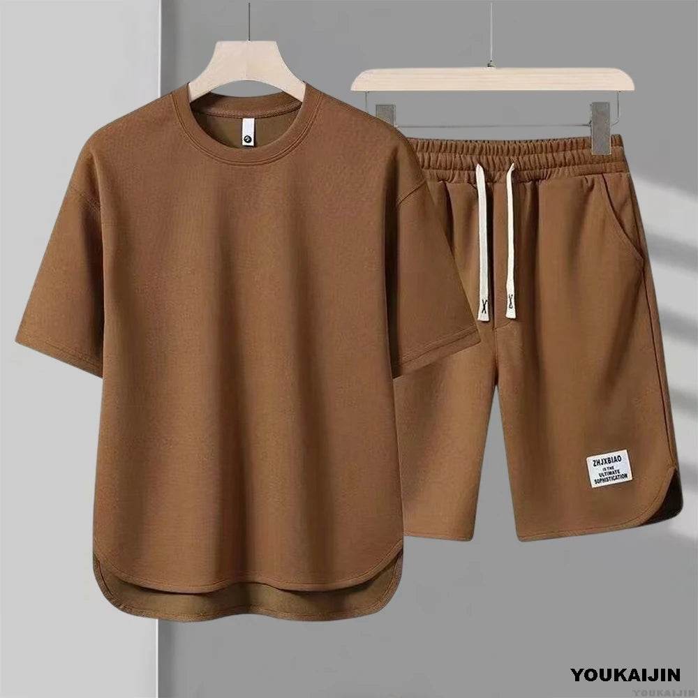 Men's Waffle Summer Tracksuit - Casual T-Shirt & Shorts Set - Buy Center UK