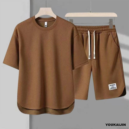 Men's Waffle Summer Tracksuit - Casual T-Shirt & Shorts Set - Buy Center UK