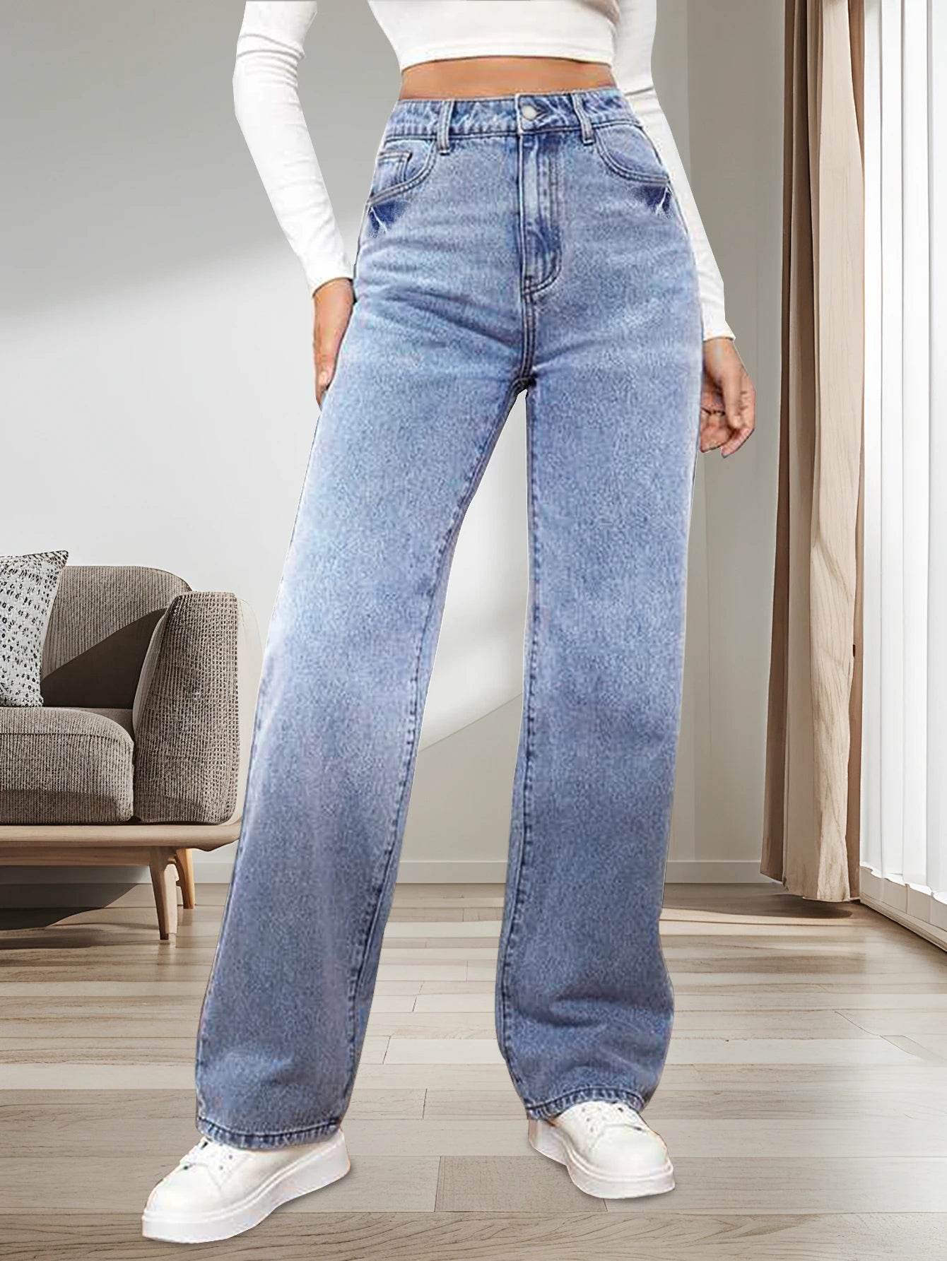 Buy Center Women's Classic Washed Jeans - Loose Straight-Leg Fit - Buy Center UK