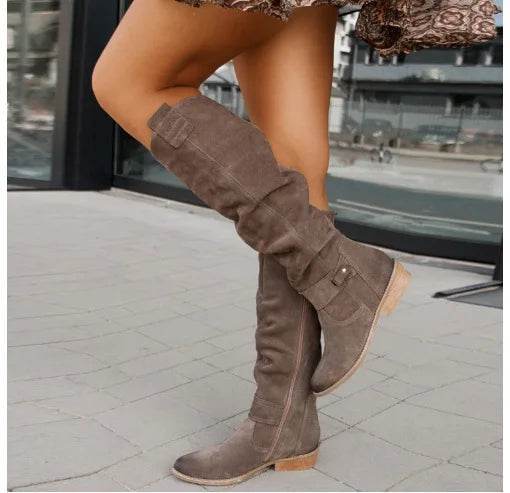 Buy Center Women's Knee-High Suede Boots - Low Heel & Zipper Design - Buy Center UK