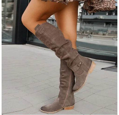 Buy Center Women's Knee-High Suede Boots - Low Heel & Zipper Design - Buy Center UK