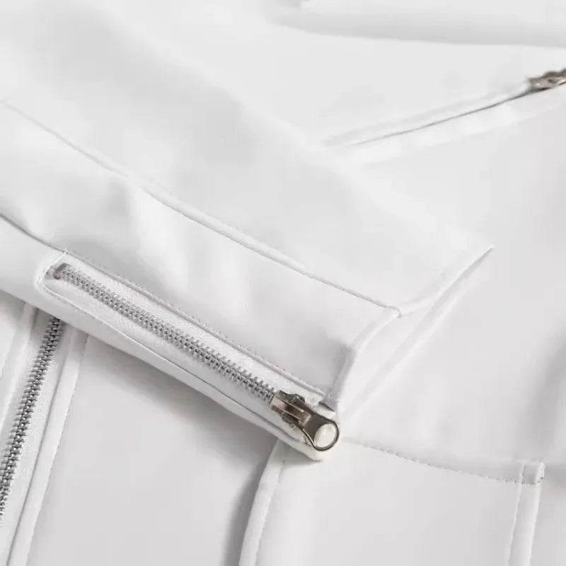 Buy Center Men's White Leather Jacket - Fashionable Turn-down Collar - Buy Center UK
