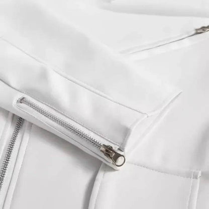 Buy Center Men's White Leather Jacket - Fashionable Turn-down Collar - Buy Center UK
