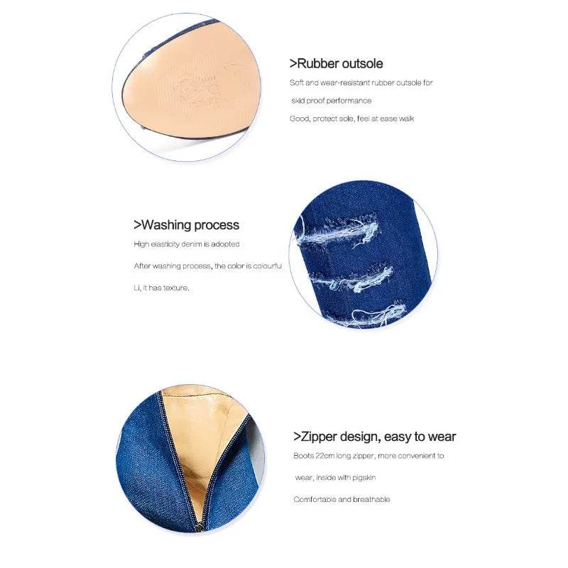 Buy Center Women’s High Heel Boots - Hollow Out Over Knee Denim - Buy Center UK