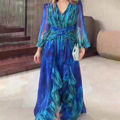 Women’s Chic Cross Waisted Evening Dress - Elegant V-Neck Maxi - Buy Center UK