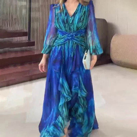 Women’s Chic Cross Waisted Evening Dress - Elegant V-Neck Maxi - Buy Center UK
