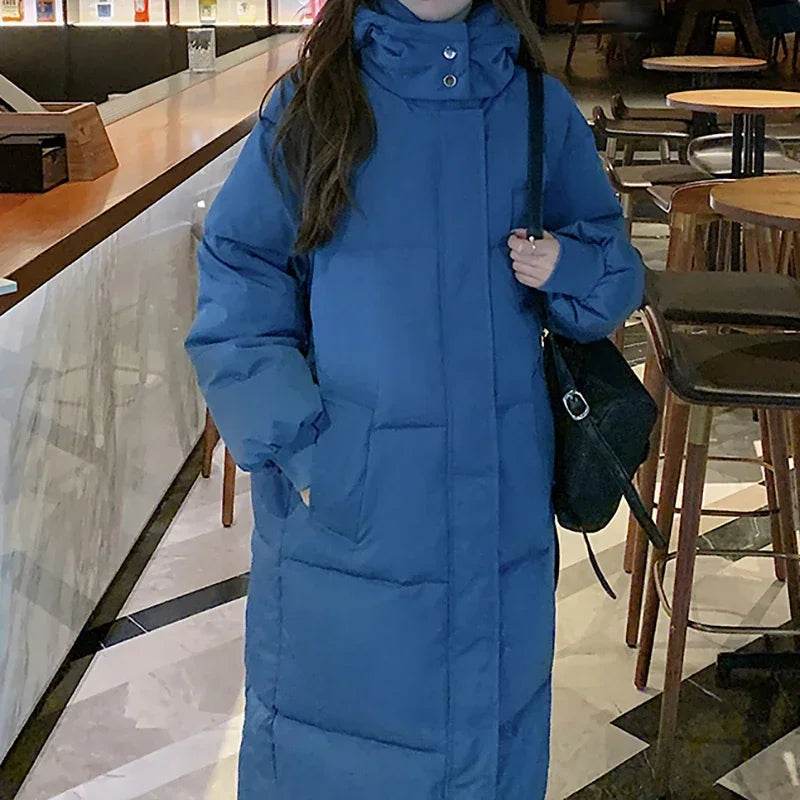 ABRINI Long Hooded Coat for Women - Warm, Stylish, Zipper Pockets - Buy Center UK