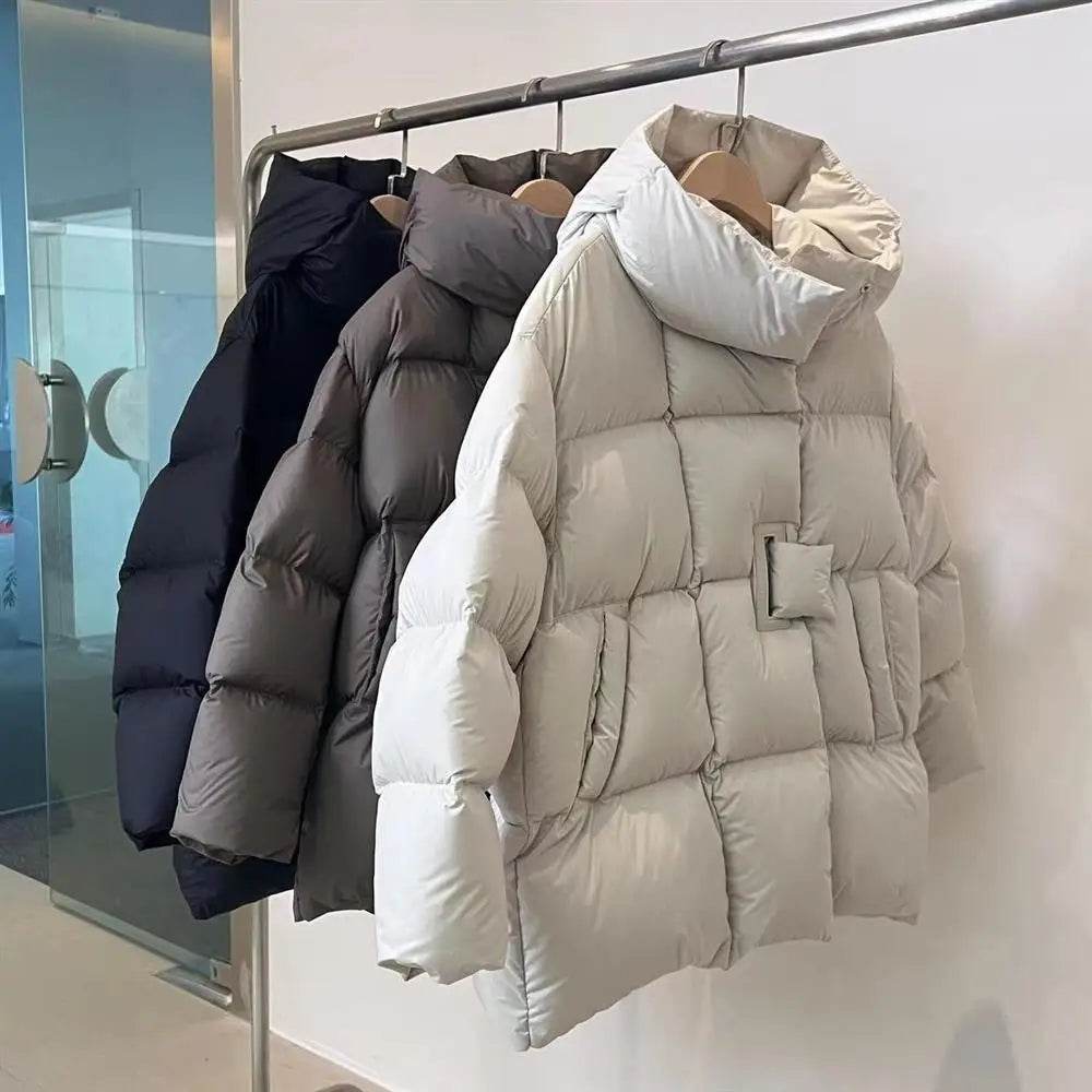 Janveny Women's 90% White Duck Down Jacket - Oversized Puffer Coat - Buy Center UK