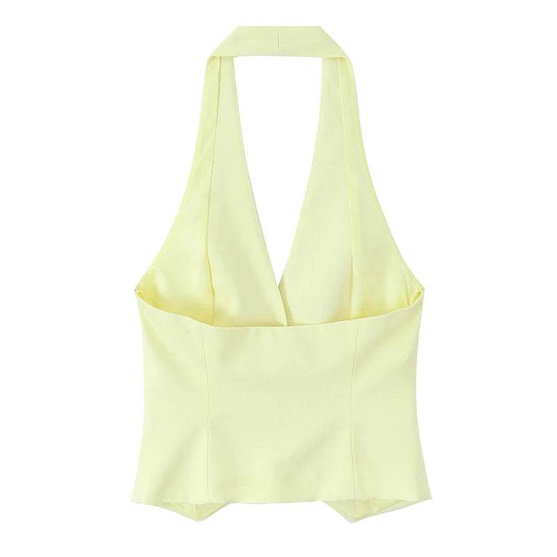 Willshela Women 2 Piece Set - Yellow Tank Top & Vintage Trousers - Buy Center UK