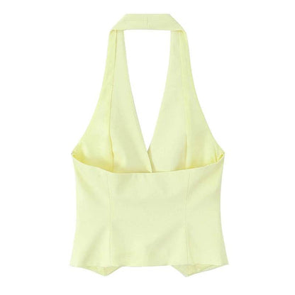 Willshela Women 2 Piece Set - Yellow Tank Top & Vintage Trousers - Buy Center UK