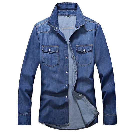Buy Center Slim Fit Denim Shirt for Men - Casual Cotton Long Sleeve - Buy Center UK