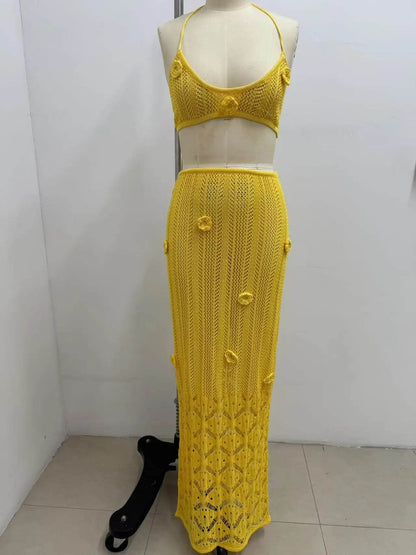 VEITCHE 3D Flower Halter Bikini Set - Backless and Elegant Beach Wear - Buy Center UK