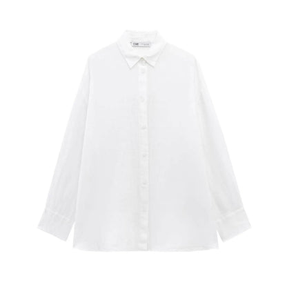 TFMLN Women's Loose Shirt with Belt - Stylish Long Sleeve Blouse - Buy Center UK