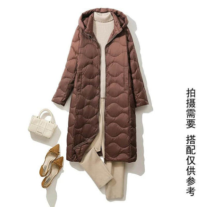 New Lightweight Down Jacket for Women - Hooded & Stylish, Over-Knee - Buy Center UK