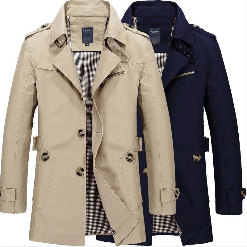 Buy Center Men's Casual Cotton Jacket - Mid-Length Trench Coat Style - Buy Center UK