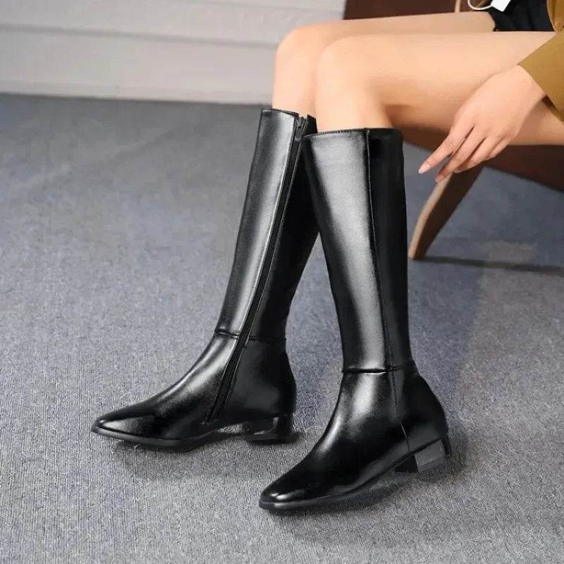 Buy Center Women's Square Tube Boots - Knee-High, Side Zipper Style - Buy Center UK