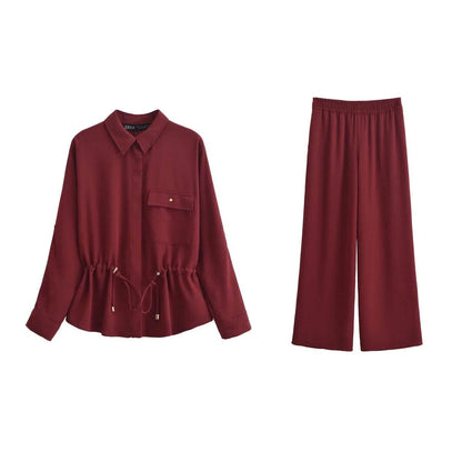 PB&ZA Women's Fashion Sets - Collared Blouse & Wide Leg Pants - Buy Center UK